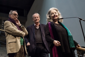 Dieter Kosslick, Klaus Staeck, Hanna Schygulla, Ausstellungseröffnung 2014, Foto: Amelie Losier